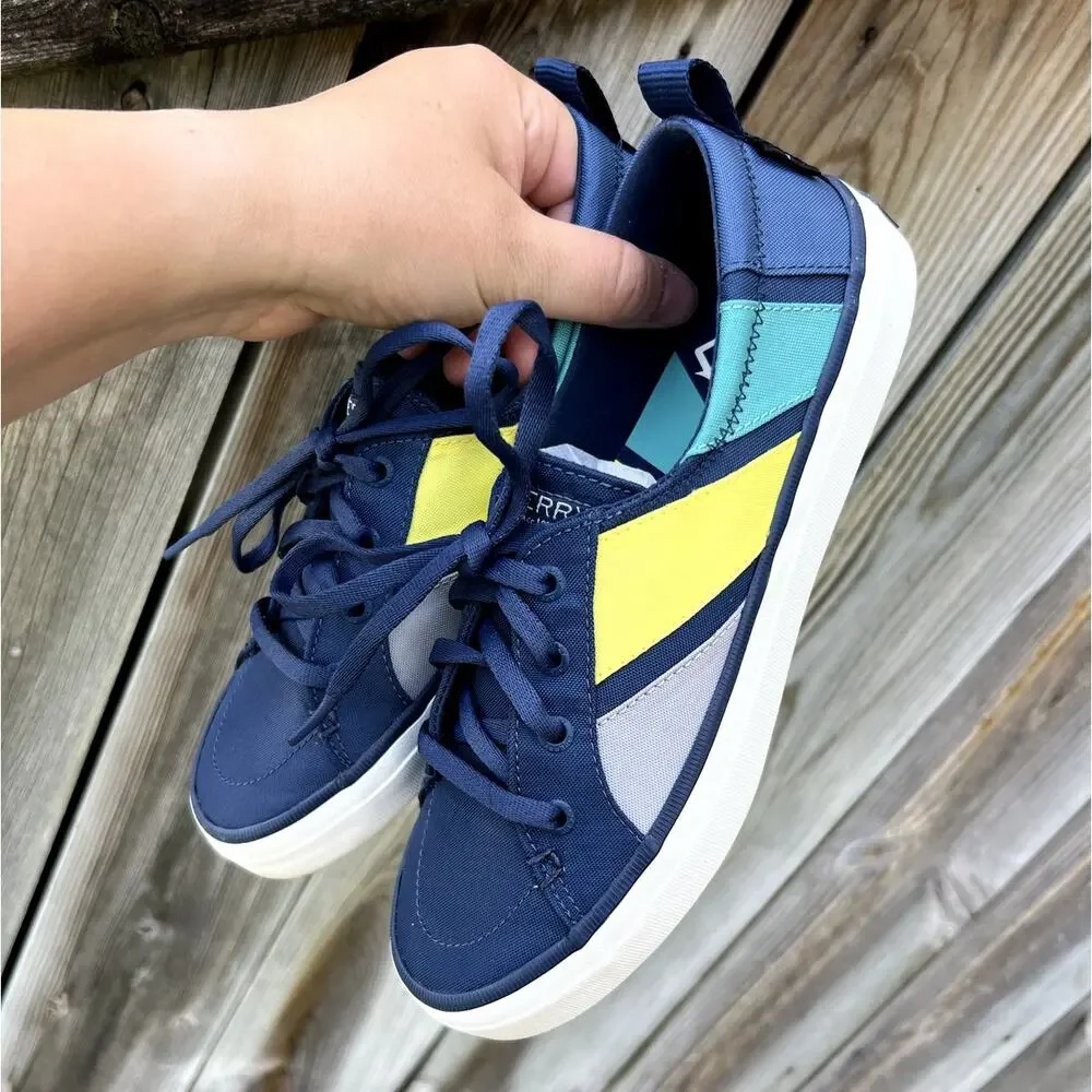 Sperry Crest Vibe Bionic Sneakers Womens 6.5 Navy Teal Yellow‎
